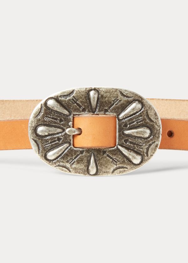 Cinturones Polo Ralph Lauren Mujer Kaki / Plateados - Skinny Leather Buckle - KTAZS6317